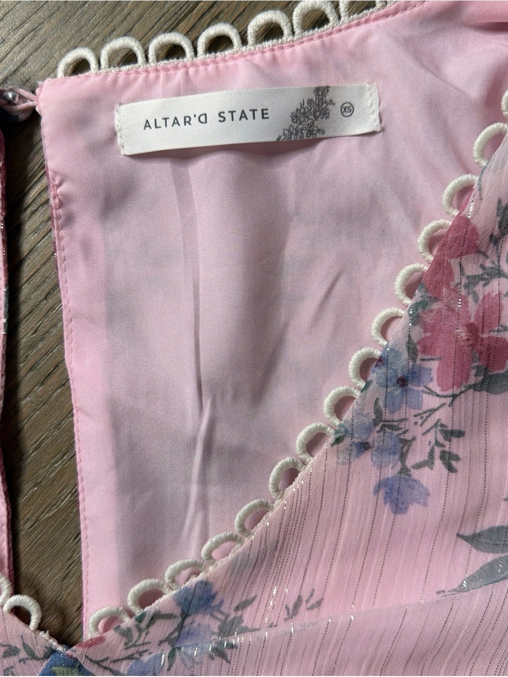 Altar'd State Pink Floral Sheer Lace-Trim Top and Matching Skirt Set. XS - Picture 2 of 6